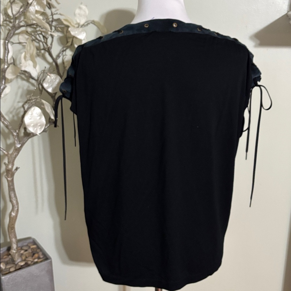 Ralph Lauren Black Leather Trim Blouse - Picture 4 of 4
